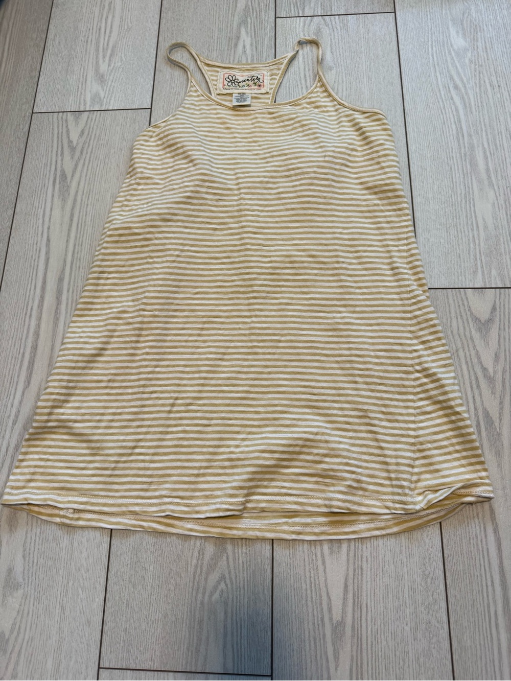Y2K tank top yellow white stripe 100% organic cotton medium Aventura summer